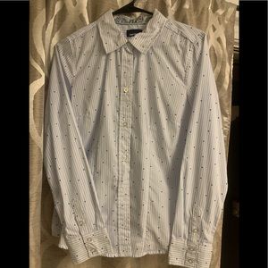 Basic Editions- Polka Dot/Stripe Womens Button Up Long Sleeve Shirt- Size Medium